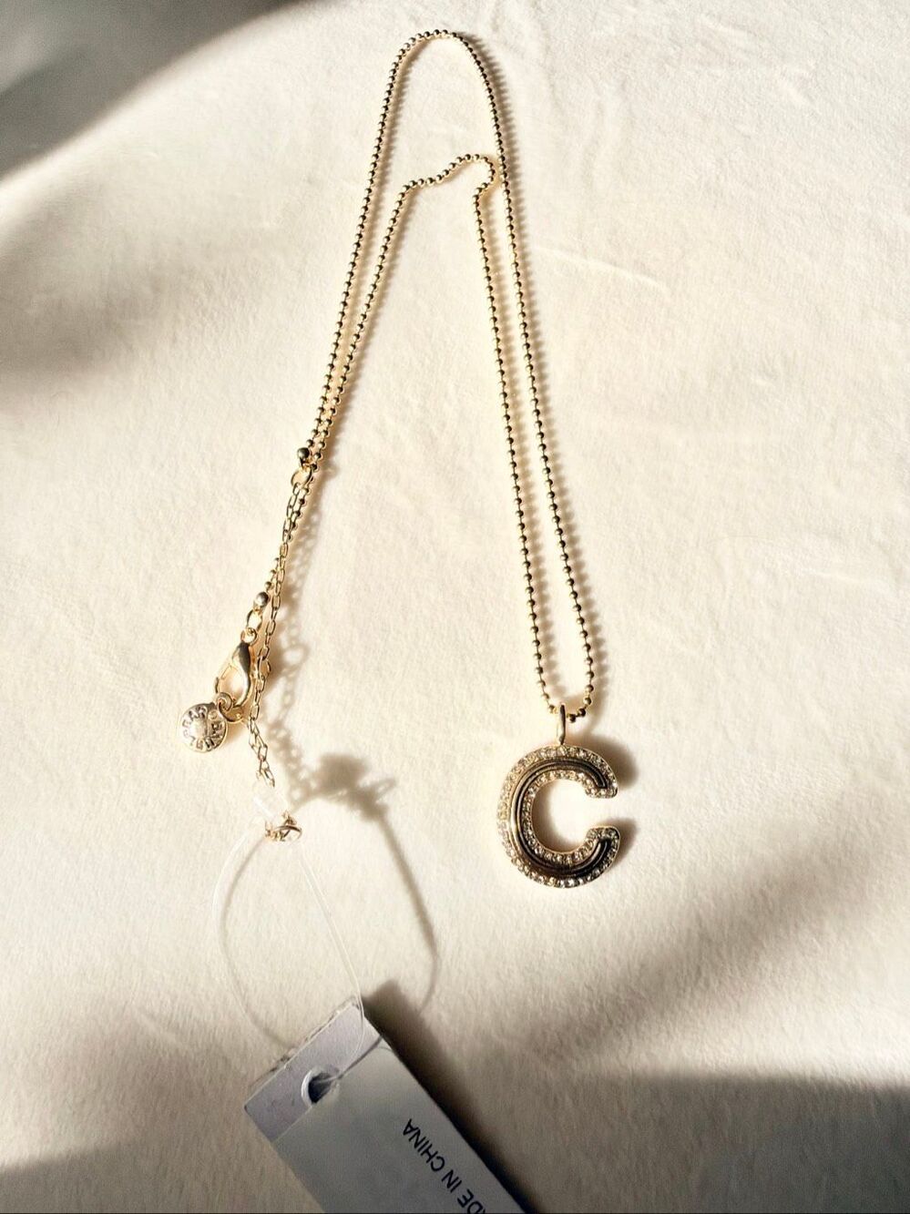 BaubleBar Crystal Initial C Pendant Necklace Gold Tone Monogram NWT